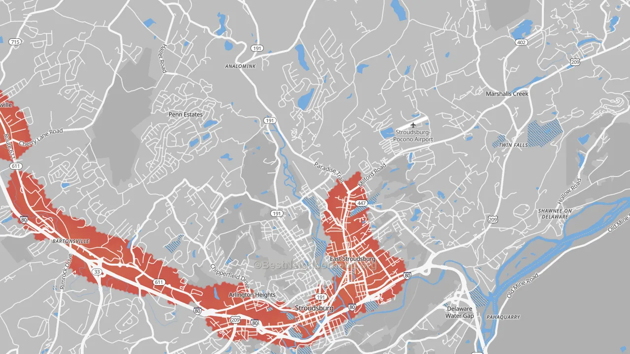 Transit Grade map of 18301, PA
