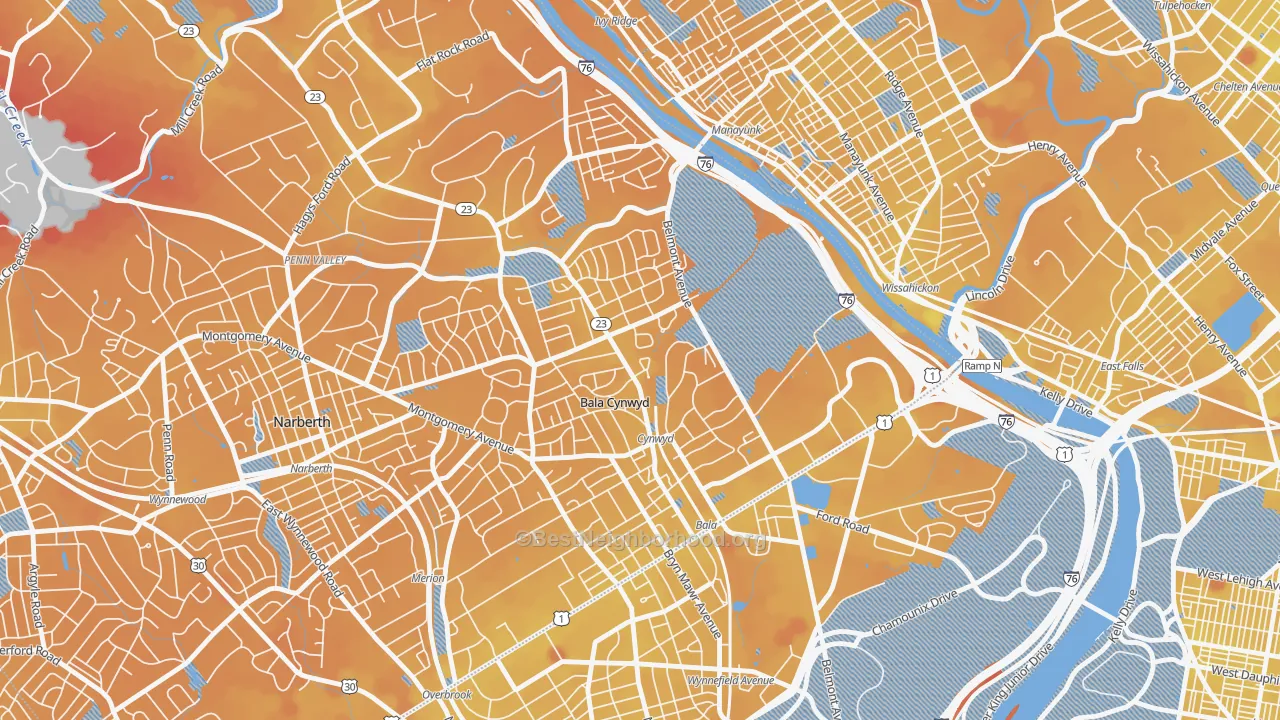 Transit Grade map of 19004, PA