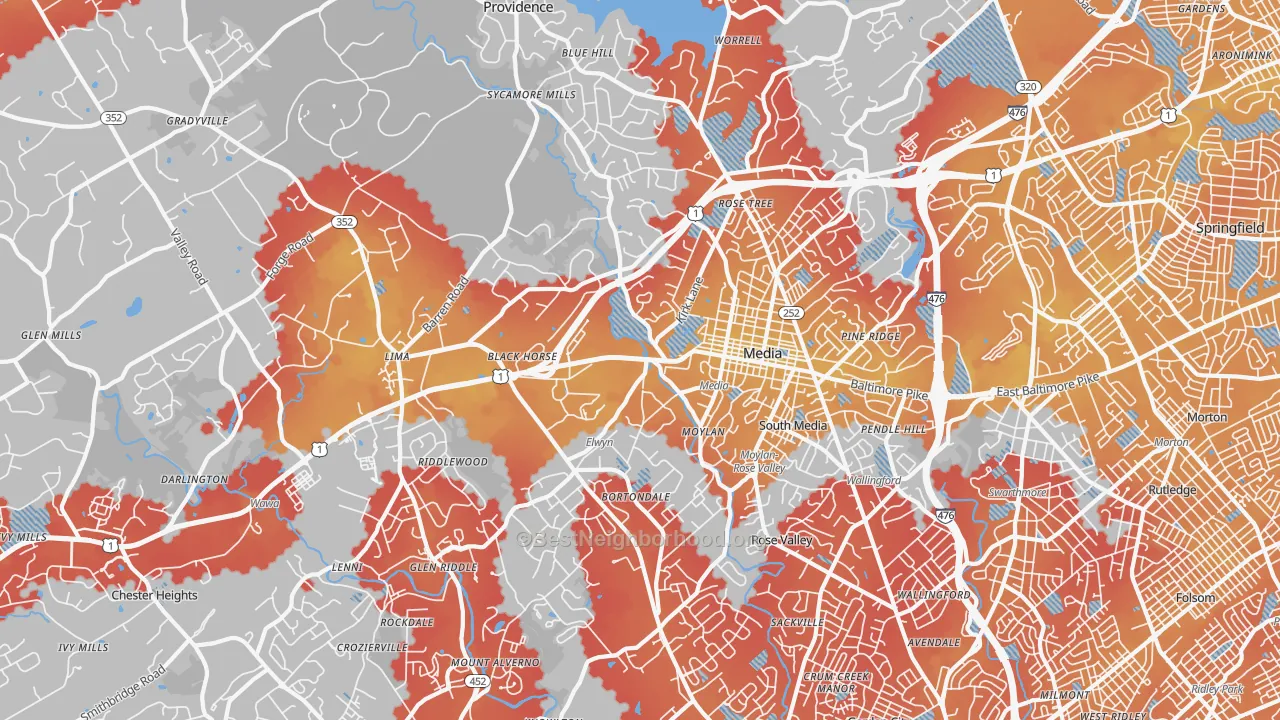 Transit Grade map of 19063, PA