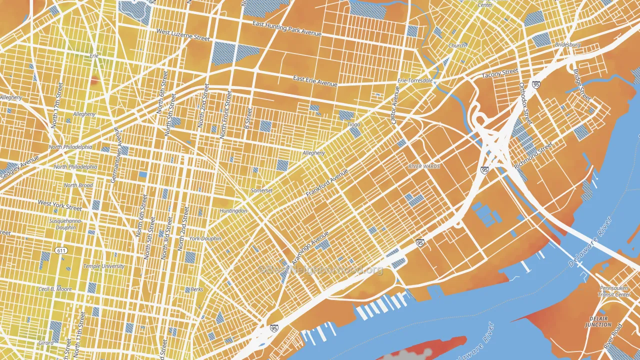 Transit Grade map of 19134, PA
