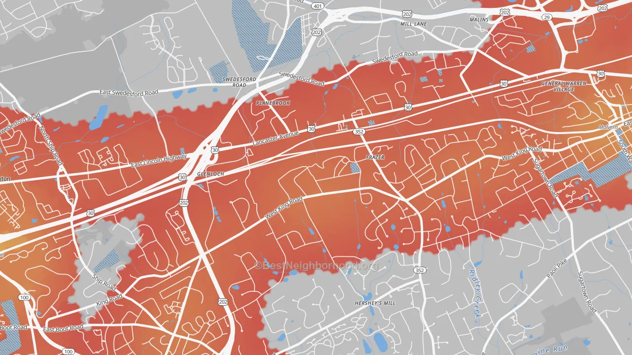 Transit Grade map of 19345, PA