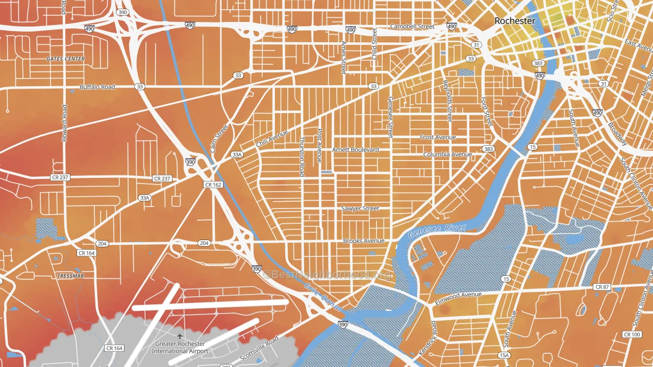 Transit Grade map of 19th Ward, Rochester, NY