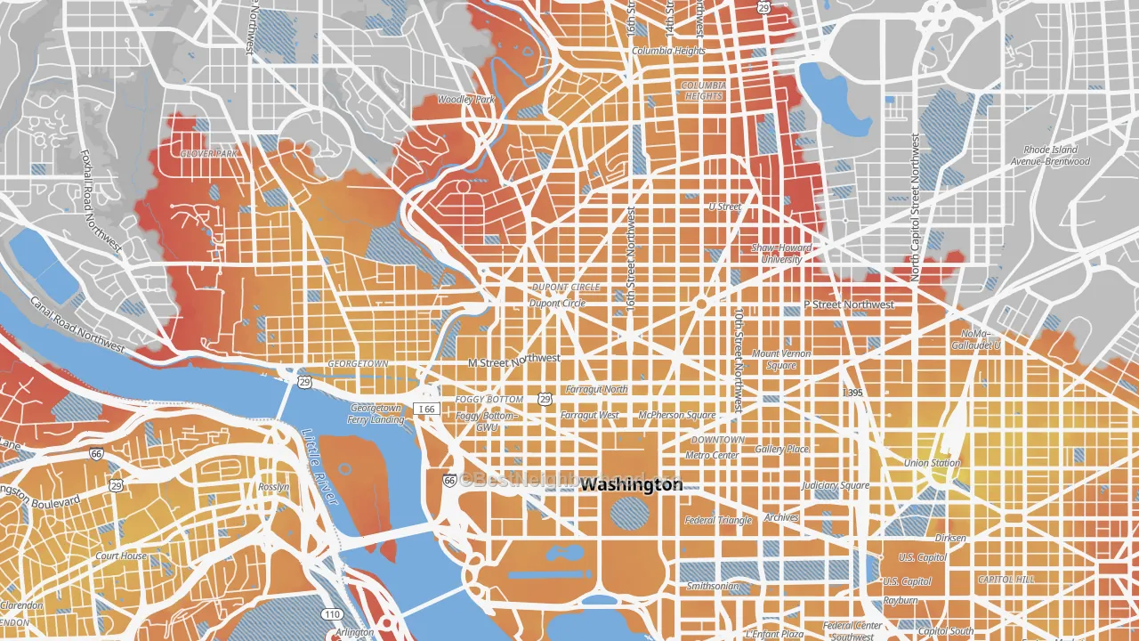 Transit Grade map of 20036, DC