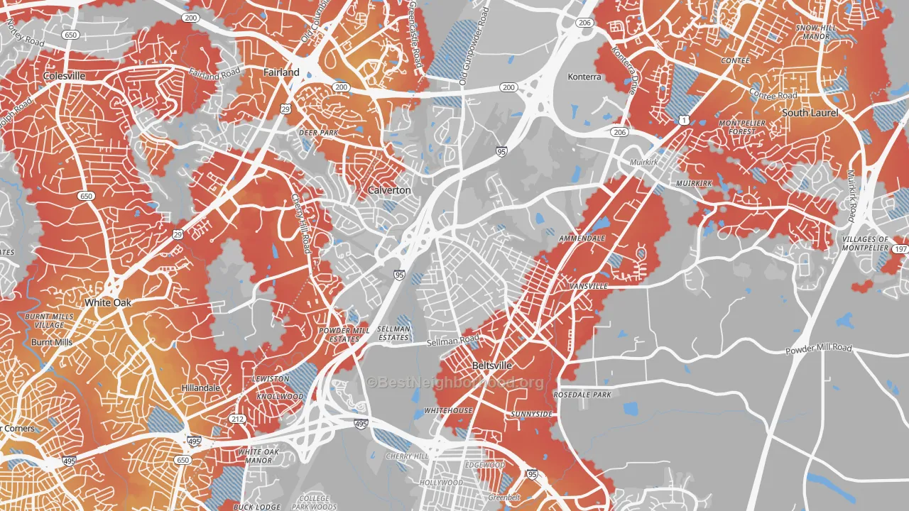 Transit Grade map of 20705, MD