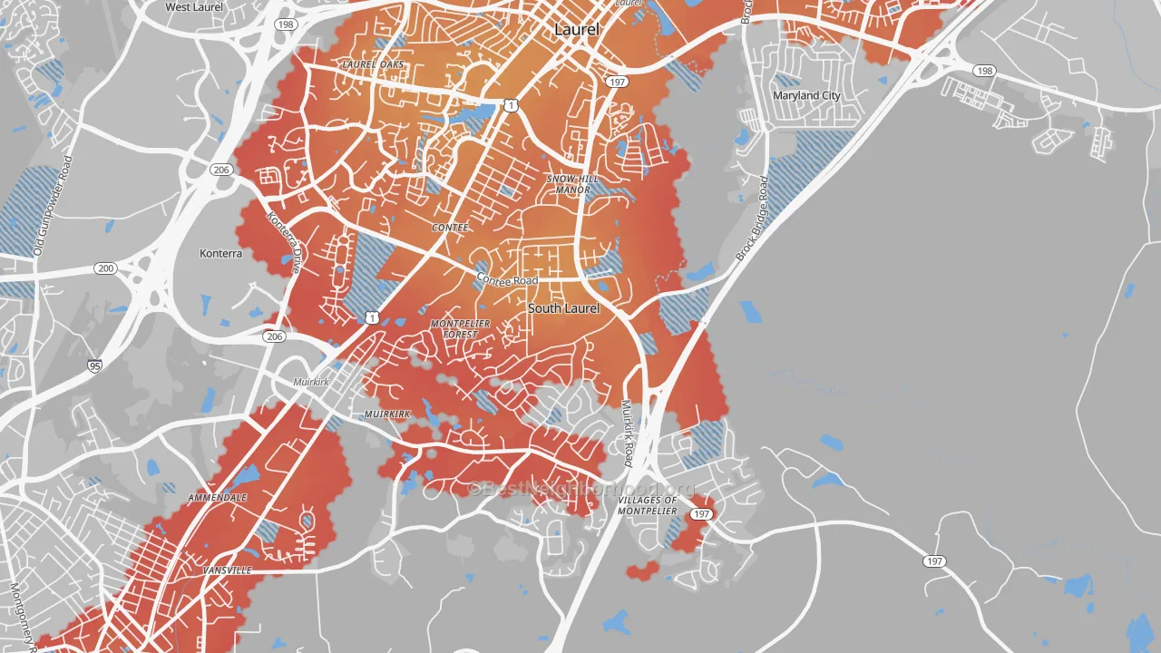 Transit Grade map of 20708, MD