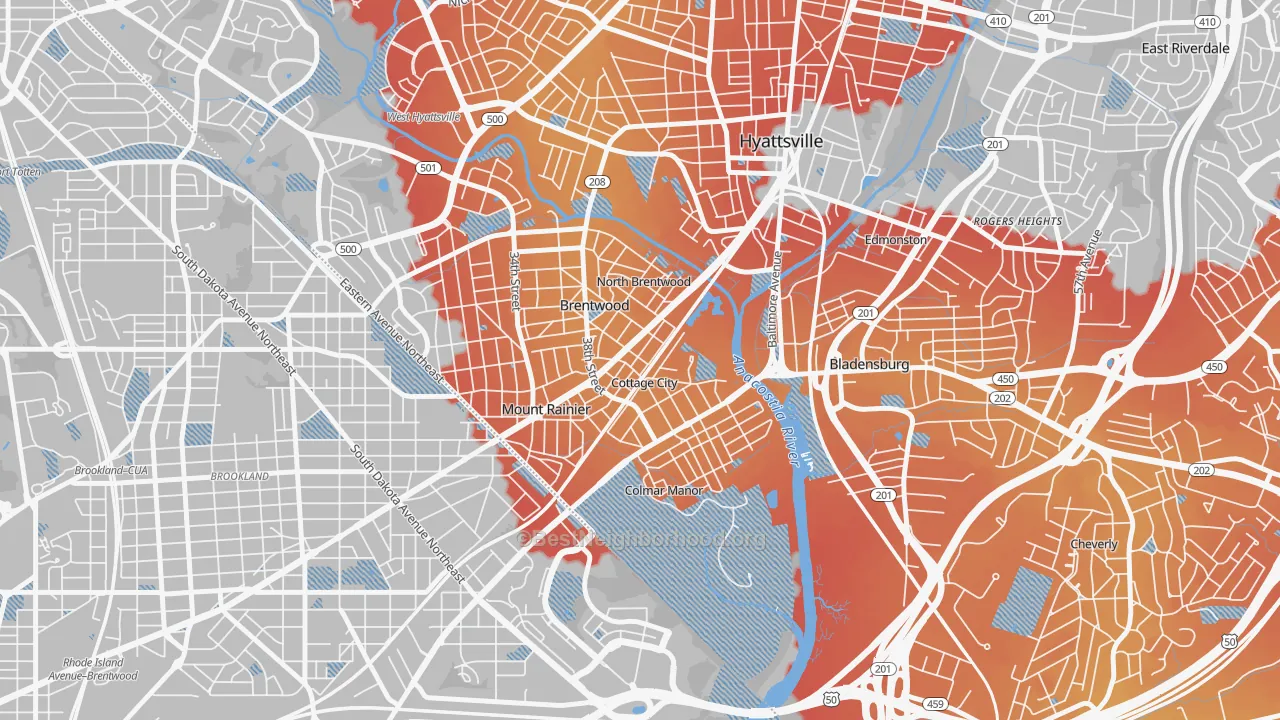 Transit Grade map of 20722, MD