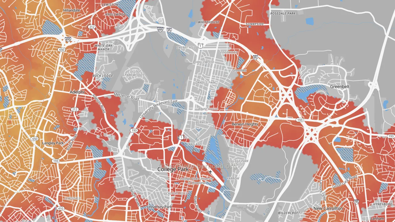 Transit Grade map of 20740, MD