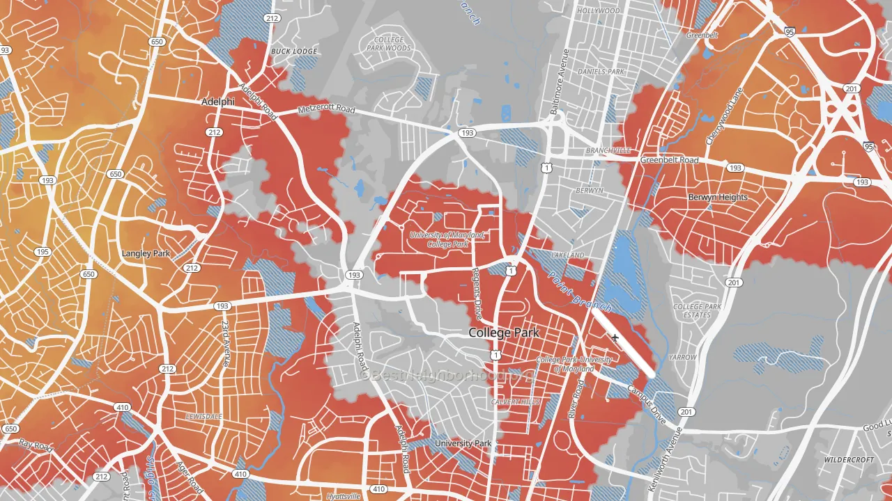 Transit Grade map of 20742, MD