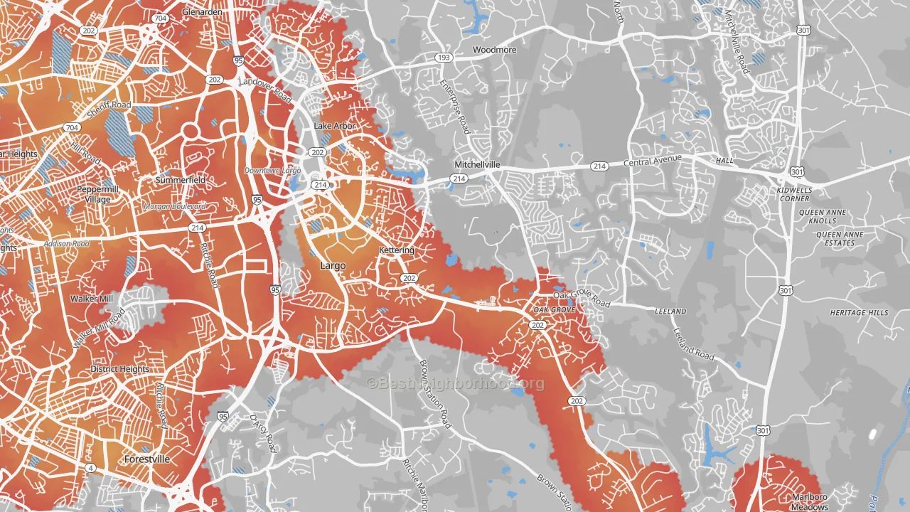 Transit Grade map of 20774, MD