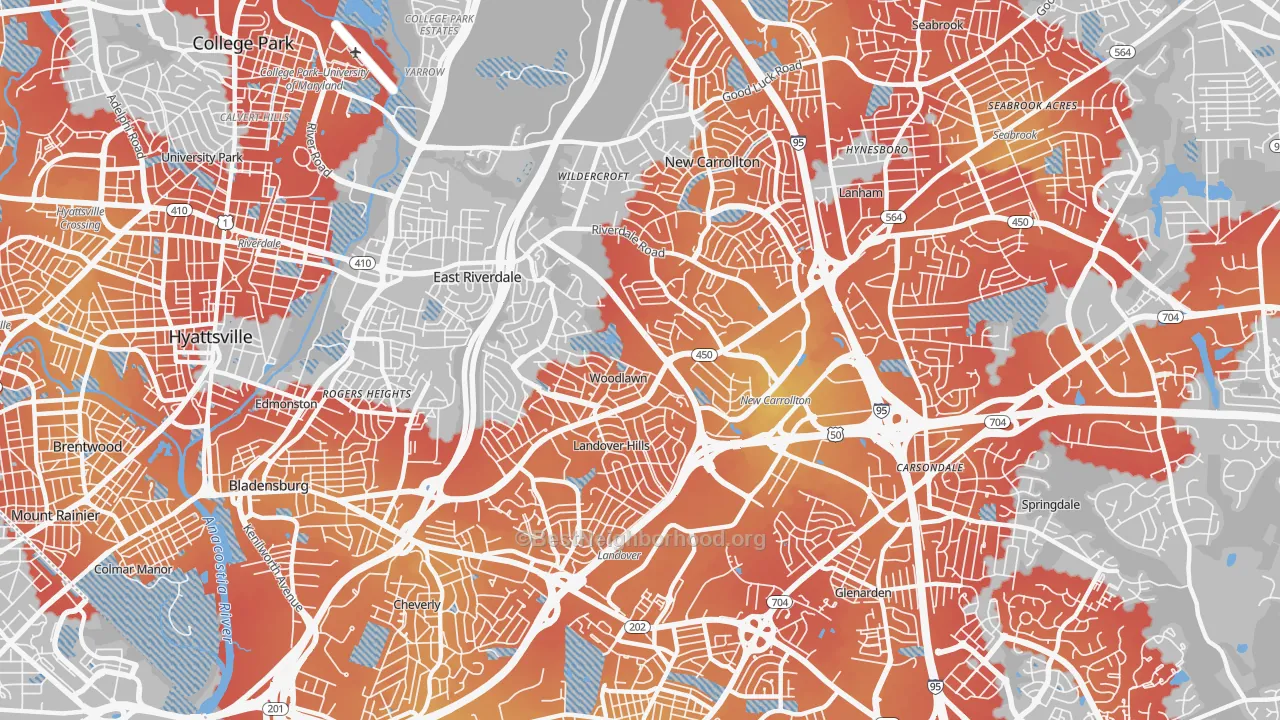 Transit Grade map of 20784, MD