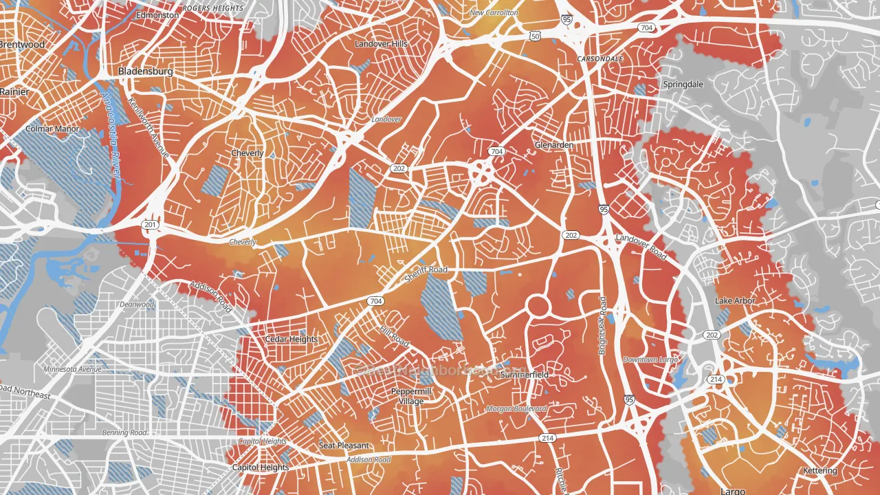 Transit Grade map of 20785, MD