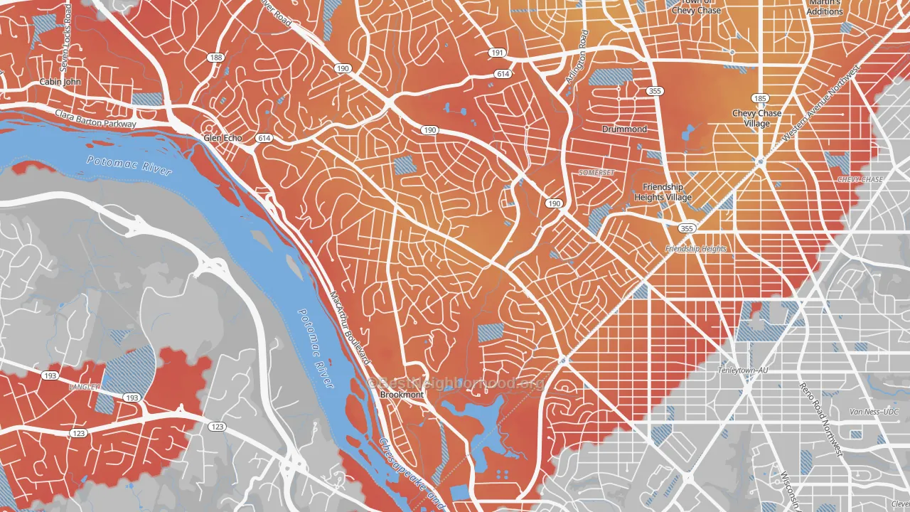 Transit Grade map of 20816, MD