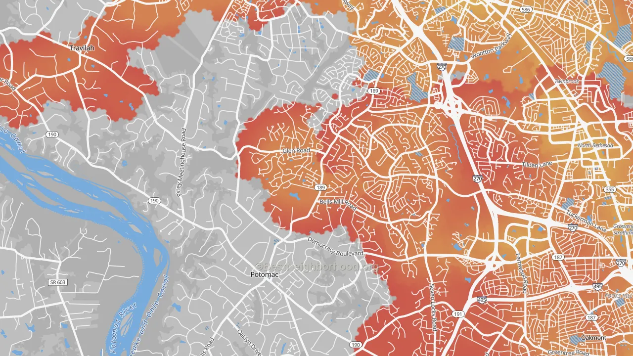 Transit Grade map of 20854, MD