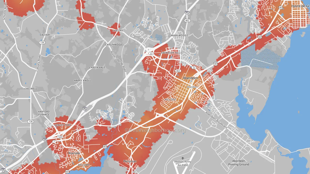 Transit Grade map of 21001, MD
