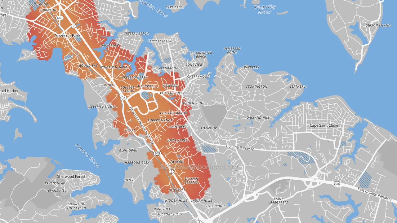 Transit Grade map of 21012, MD