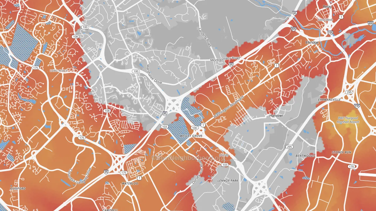 Transit Grade map of 21075, MD