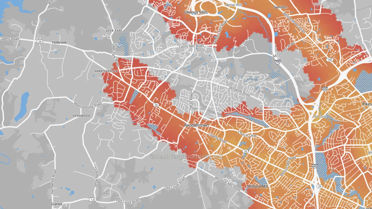 Transit Grade map of 21133, MD