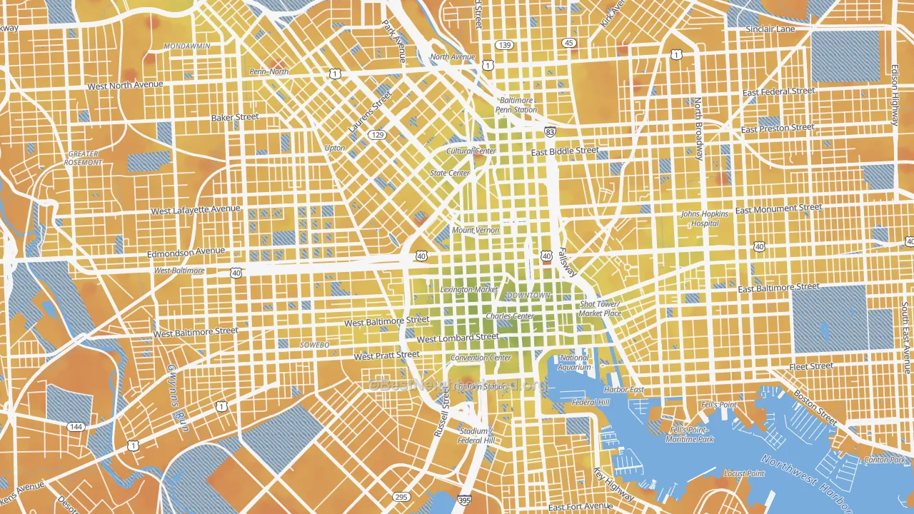 Transit Grade map of 21201, MD