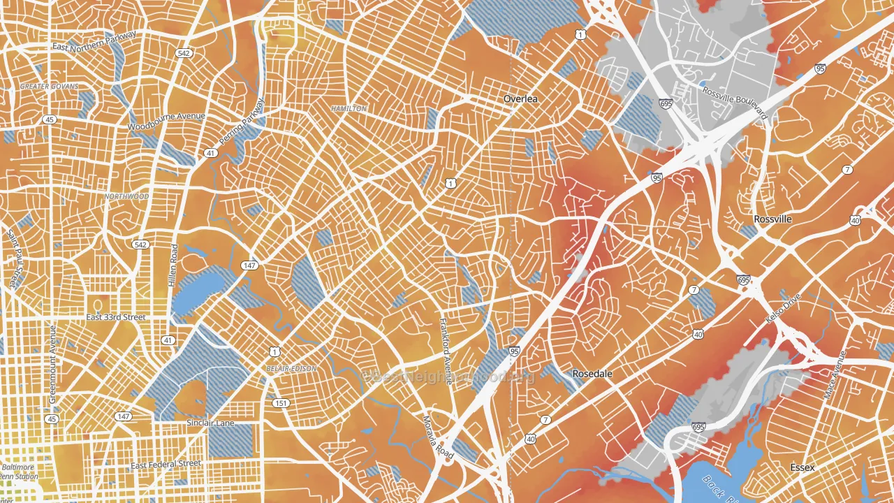 Transit Grade map of 21206, MD