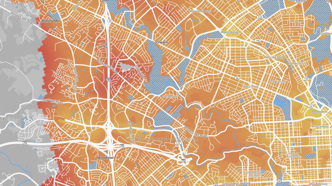 Transit Grade map of 21207, MD