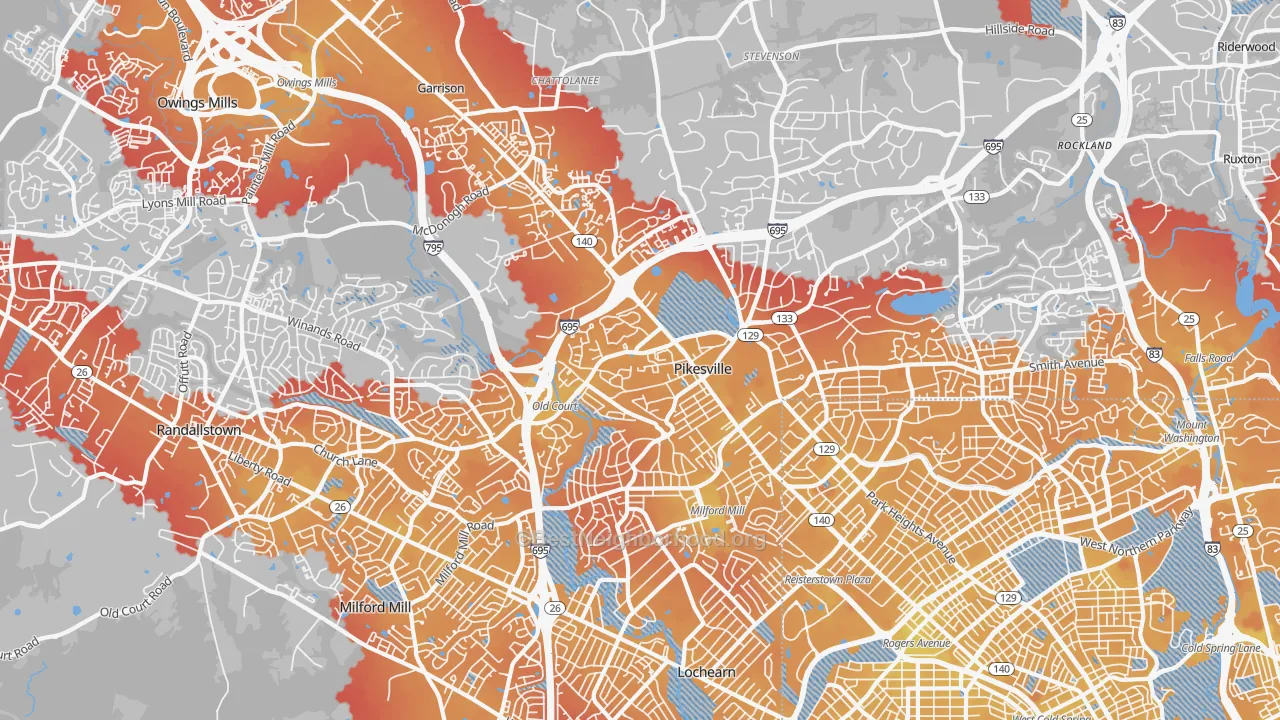 Transit Grade map of 21208, MD