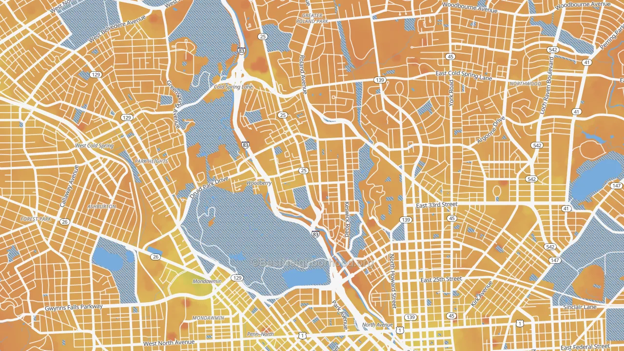 Transit Grade map of 21211, MD