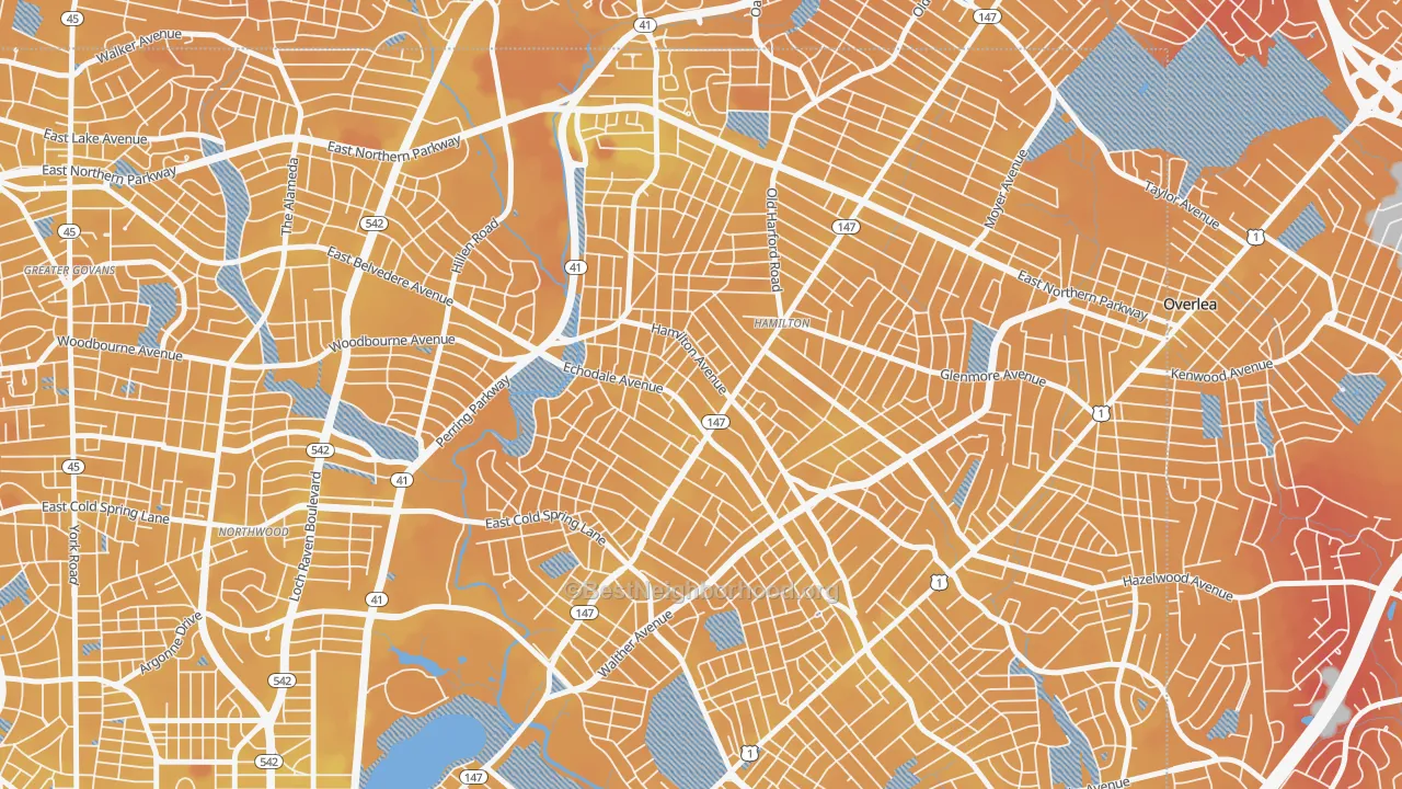 Transit Grade map of 21214, MD