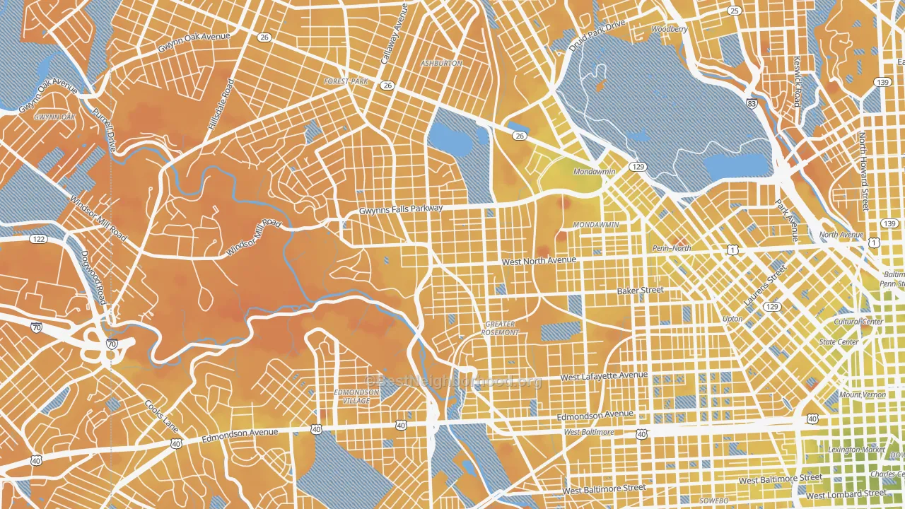 Transit Grade map of 21216, MD