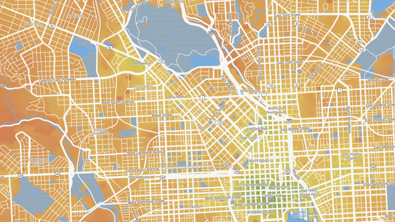 Transit Grade map of 21217, MD