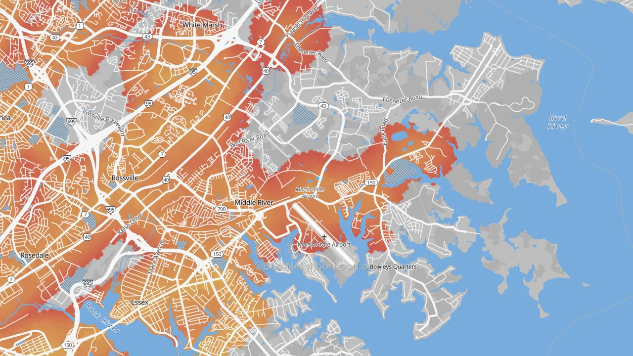 Transit Grade map of 21220, MD