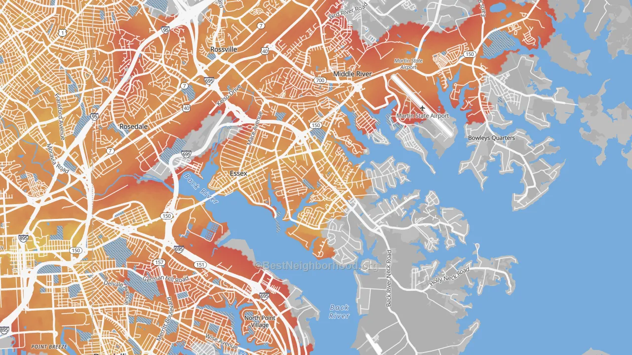Transit Grade map of 21221, MD