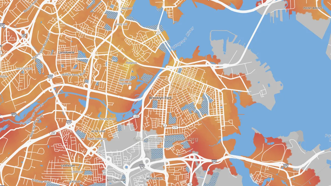 Transit Grade map of 21225, MD