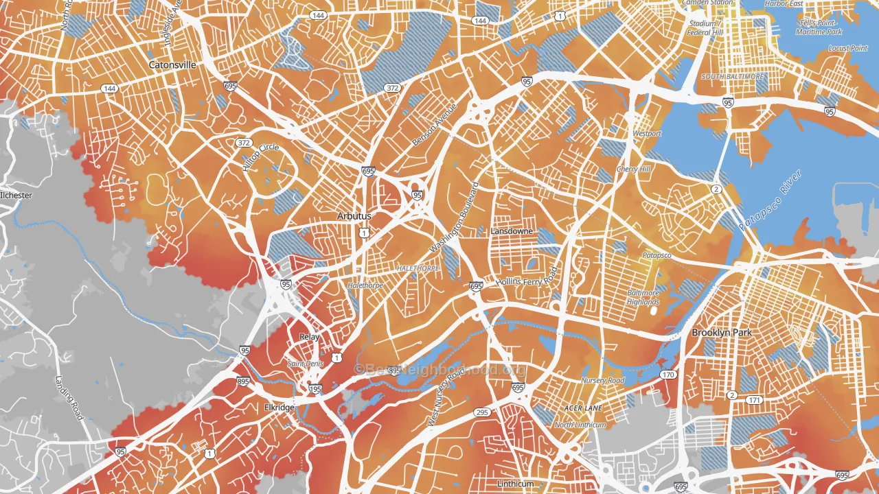 Transit Grade map of 21227, MD