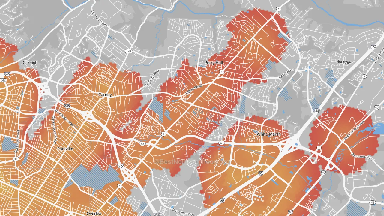 Transit Grade map of 21236, MD
