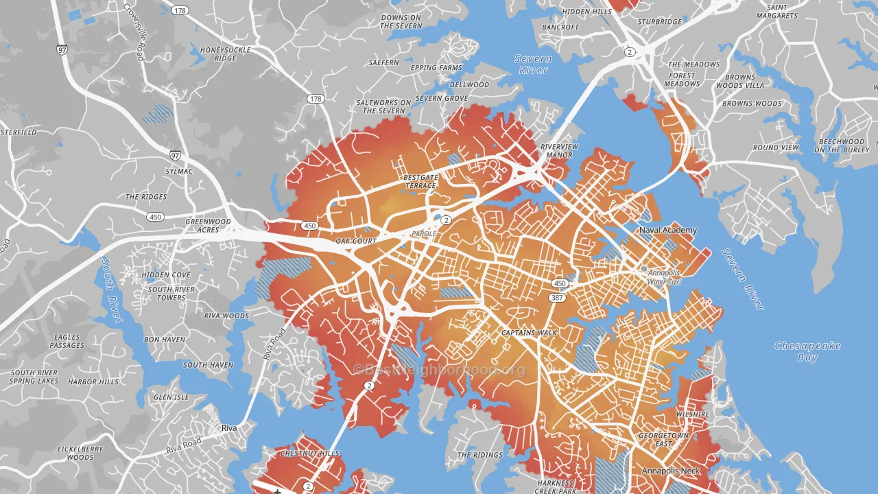 Transit Grade map of 21401, MD