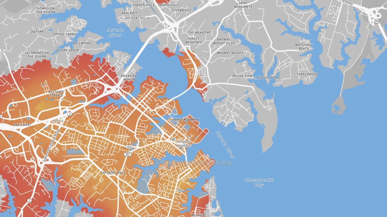Transit Grade map of 21402, MD
