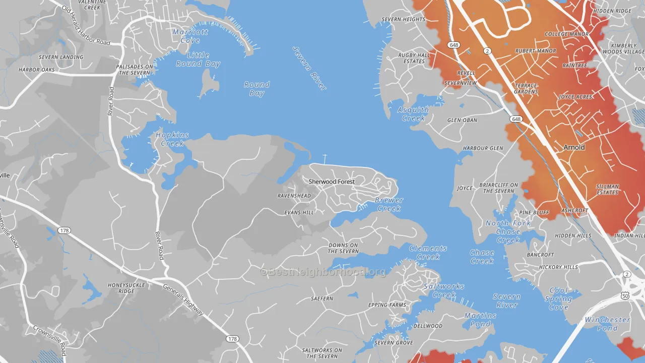 Transit Grade map of 21405, MD