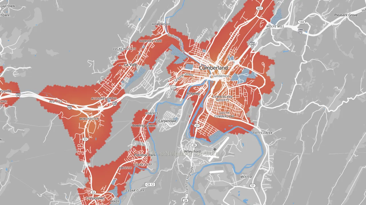 Transit Grade map of 21502, MD