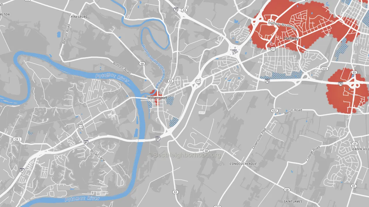 Transit Grade map of 21795, MD