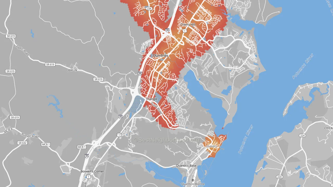 Transit Grade map of 22172, VA