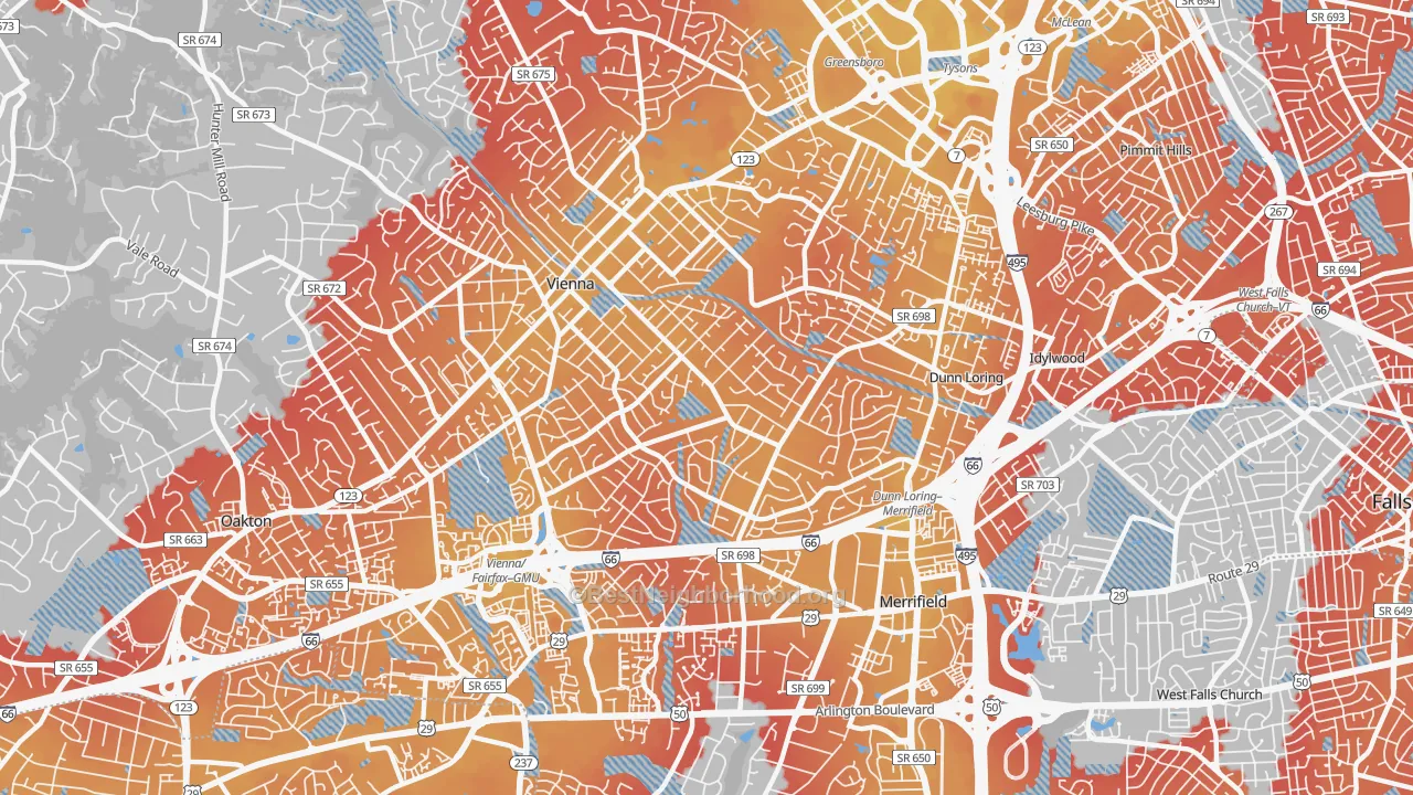 Transit Grade map of 22180, VA
