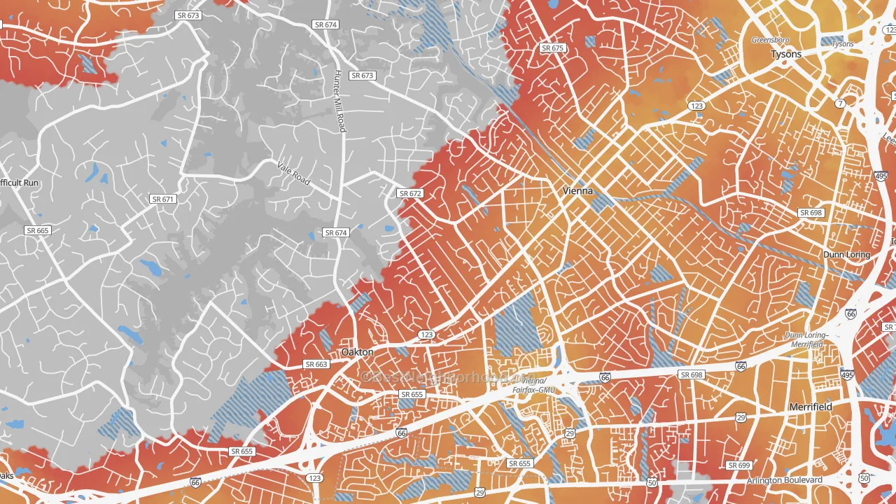 Transit Grade map of 22181, VA