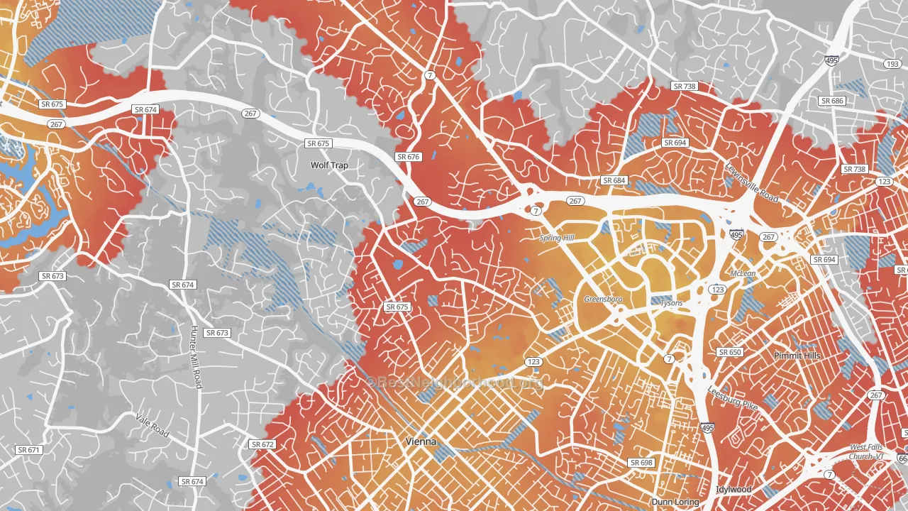 Transit Grade map of 22182, VA