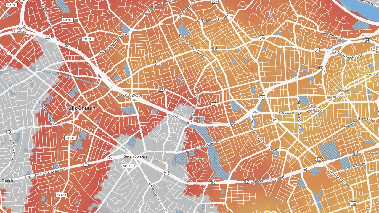 Transit Grade map of 22205, VA