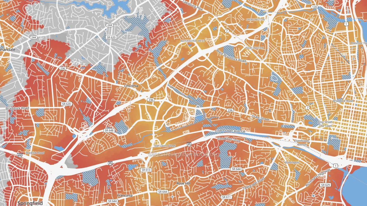 Transit Grade map of 22304, VA