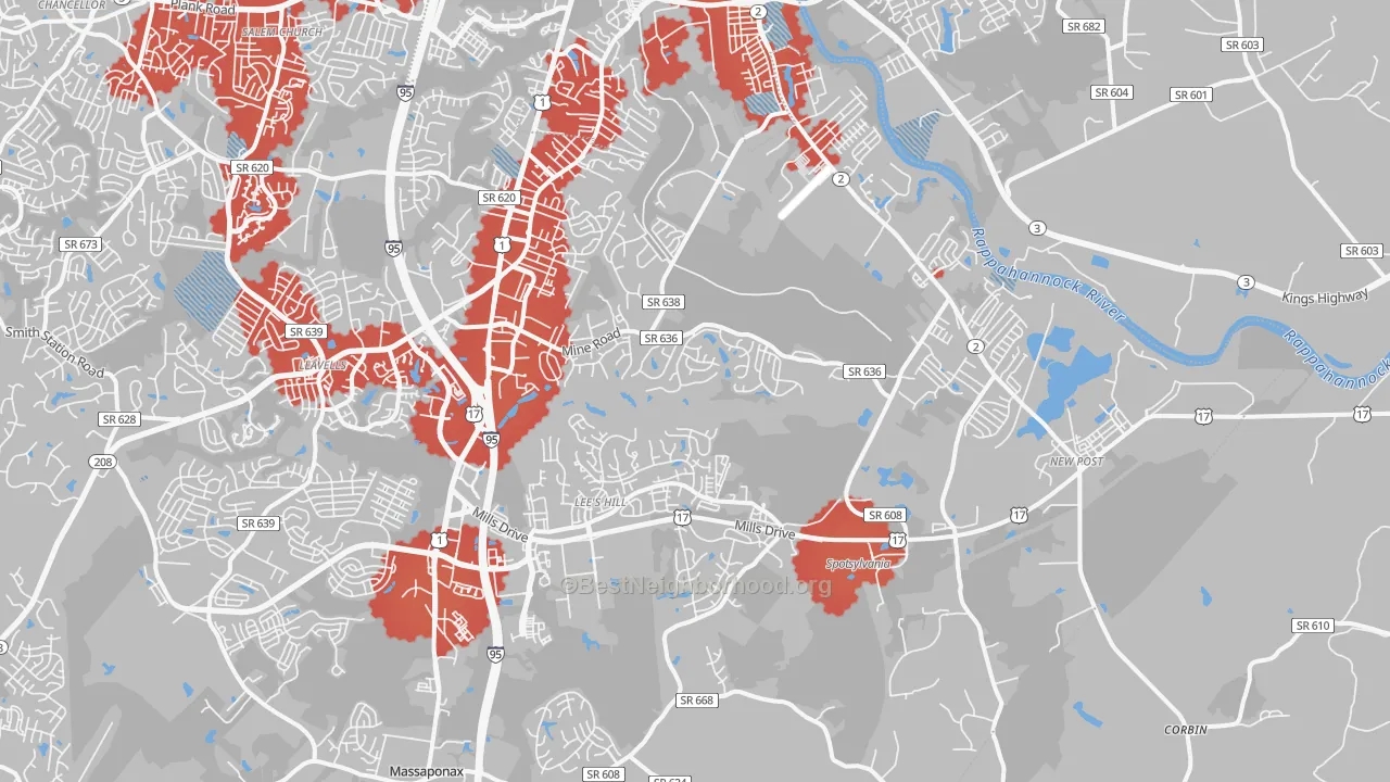 Transit Grade map of 22408, VA