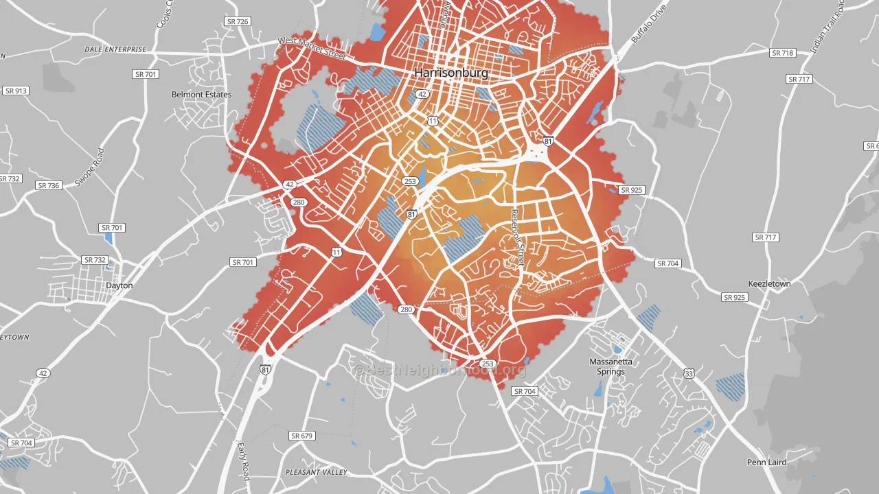 Transit Grade map of 22801, VA
