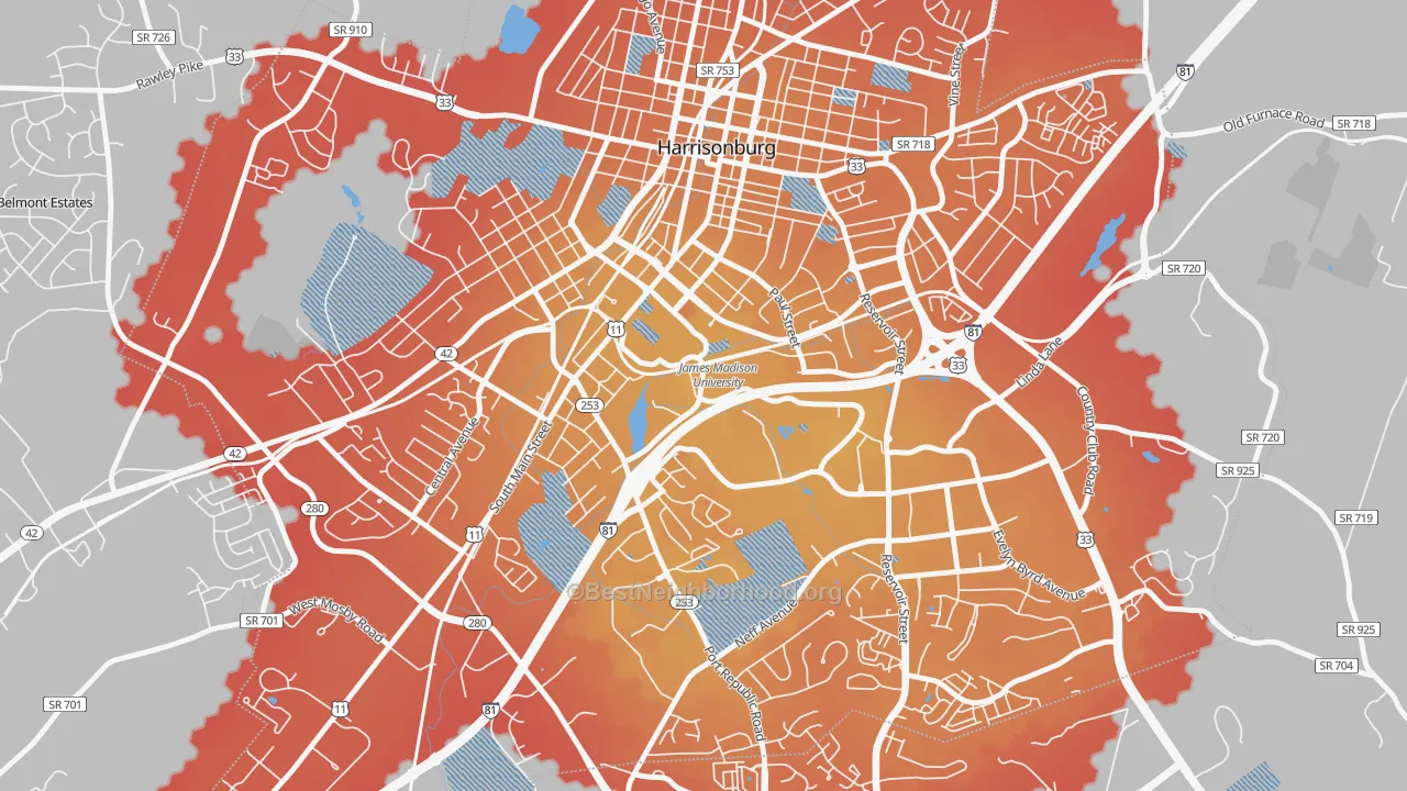 Transit Grade map of 22807, VA