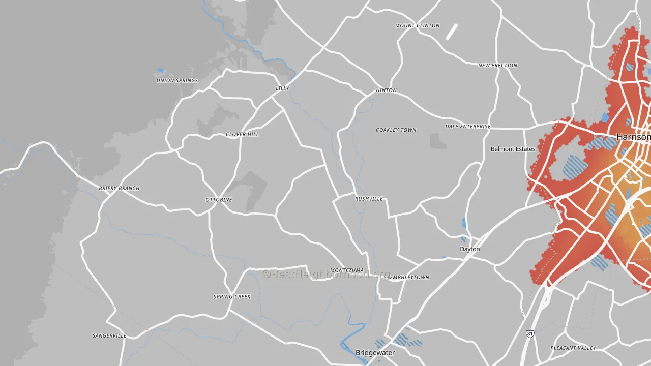 Transit Grade map of 22821, VA