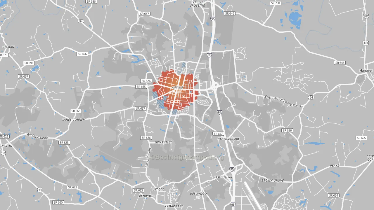 Transit Grade map of 23005, VA